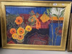 Geraldine Girvan (1947): Watercolour titled Blue Room with Gerbera signed and dated '00. Framed