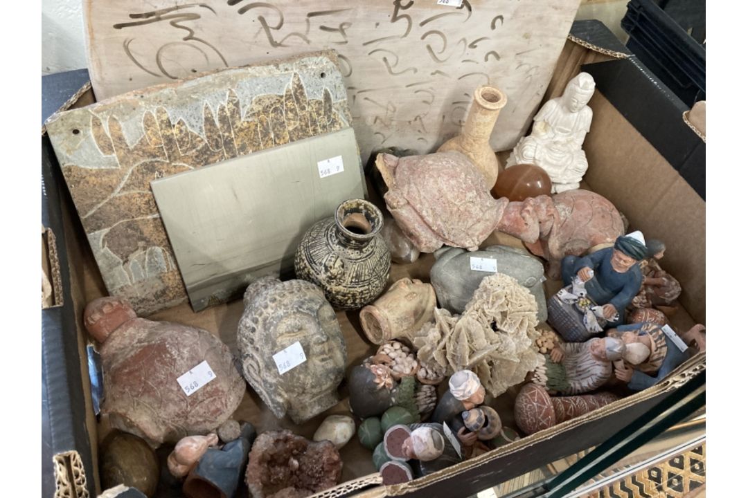 20th cent. Pottery: Mixed lot to include trade figures, animals, Buddha head, llama plaque, wooden - Image 3 of 4