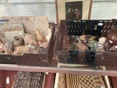 20th cent. Pottery: Mixed lot to include trade figures, animals, Buddha head, llama plaque, wooden