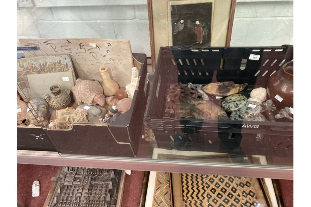 20th cent. Pottery: Mixed lot to include trade figures, animals, Buddha head, llama plaque, wooden - Image 1 of 4