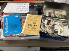 Postcards: Cigarette cards, signed photographs of Ken Dodd and Freddie Mills, a menu from Trowbridge