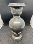 19th cent. Indian Bidriware silver inlaid vase, the baluster sides inlaid with foliate designs,