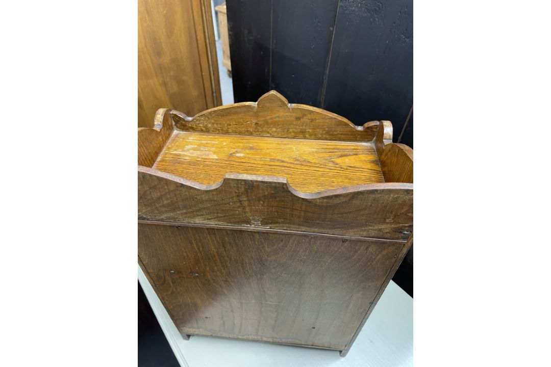 20th cent. Oak smokers companion glazed door, fitted interior of three drawers, pipe rack, storage - Image 7 of 7