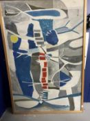 English School: Large oil on panel, nude lady, framed and a large abstract oil on panel signed