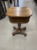 William IV rosewood work box oval hinged top above a broad frieze on a shaped pedestal column
