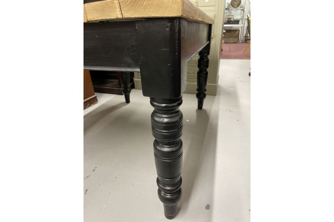 Edwardian painted oak table base with later top and small drawer. 46½ins. x 34ins. x 29ins. - Image 3 of 6