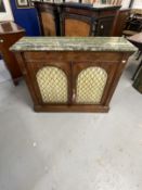 19th cent. Rosewood pier cabinet with marble top arched doors with brass grilles on a plinth base.