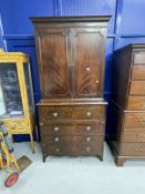 19th cent. Mahogany secretaire with applied beading decoration and brass furniture on bracket