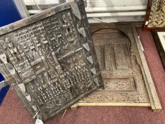 Tribal Art: Carved window shutter from Morocco. 21ins. x 16ins. Plus a Dogon window shutter.