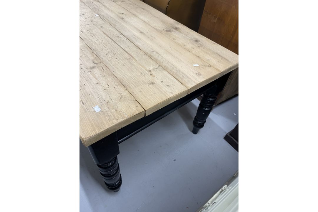 Edwardian painted oak table base with later top and small drawer. 46½ins. x 34ins. x 29ins. - Image 5 of 6