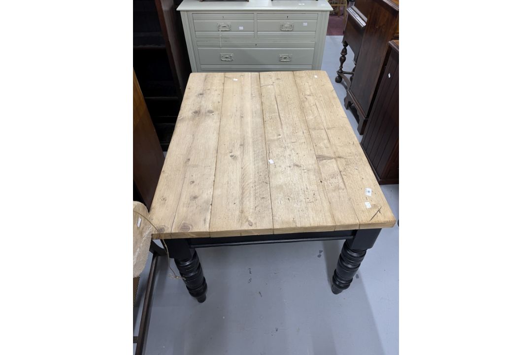 Edwardian painted oak table base with later top and small drawer. 46½ins. x 34ins. x 29ins. - Image 2 of 6