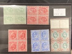 GB Stamps: King Edward VII 1902-10 unmounted mint SG218 yellowish green block of four, SG219 1d