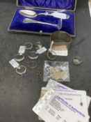 20th cent. Sterling Silver: Jewellery, baby spoon and pusher, gemstone and sterlings, rings, etc.