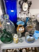 20th cent. Glass: Soda glass, fly catcher, glass and gilt metal wall mirror, Gozo glass vase,