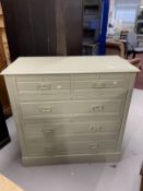 Edwardian painted pine chest of two short over three long drawers on plinth base. 40½ins. x 19ins. x