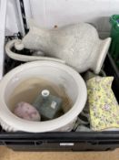 Pottery mixed lot to include modern Chinese vase, four German dolls heads, Staff house,