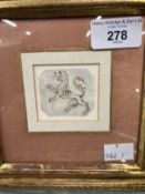 Italian School: Probably early 16th century Emblematic Drawing of a Lion Rampant, pen and brown