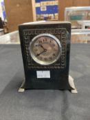 Clocks: Liberty Art Nouveau desk clock Tudric pewter, silvered Arabic dial surrounded by a squared