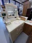 20th cent. Painted pine three drawer dressing table with mirror decorated with flowers. 32ins. x