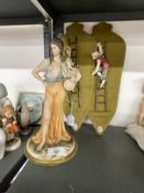 20th cent. ceramics: Crown Naples wall plaques lovers on ladders. A pair. 9ins. Plus a Naples