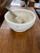 19th cent. Ceramics: Large glazed stoneware mortar and pestle. Dia. 11ins.