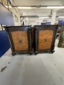 19th cent. Ebonised and amboyna single door pier cabinets the doors with central panels of micro