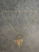 Jewellery: Yellow metal Art Nouveau necklet by Barrett Henry Joseph consisting of a trace link chain