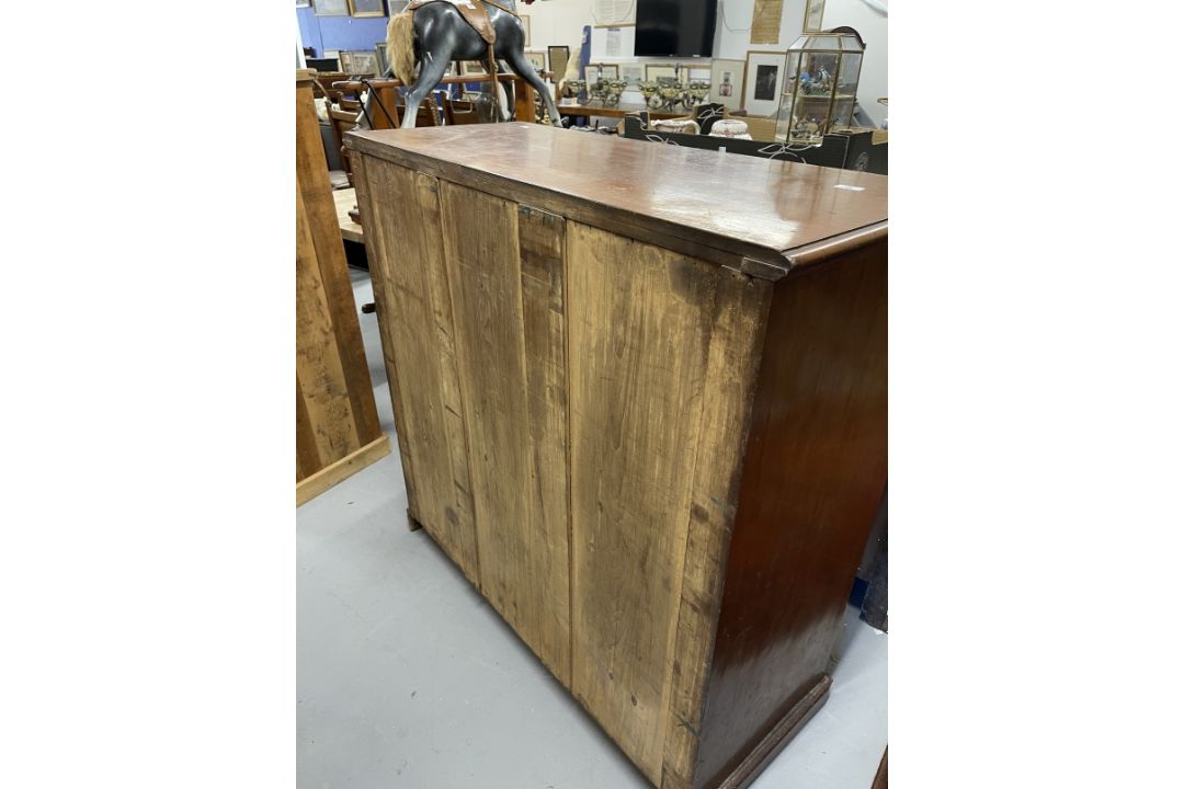 19th cent. Mahogany two door cabinet, moulded cornice above two glazed sliding doors with three - Image 2 of 2