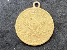 Coins: Gold US Coronet Head, Half Eagle 5 Dollars 1878 with mount ring. 8.5g.