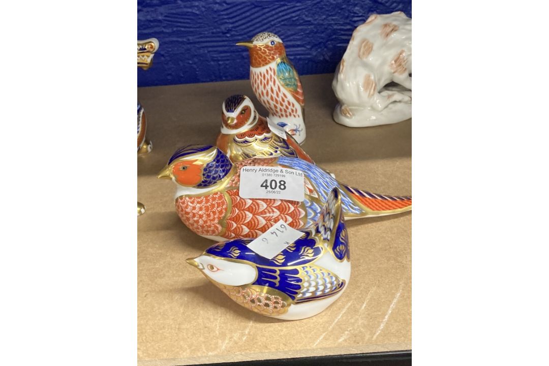 Royal Crown Derby paperweights, wren, pheasant, partridge, kingfisher, all with stoppers, unboxed. - Image 1 of 3