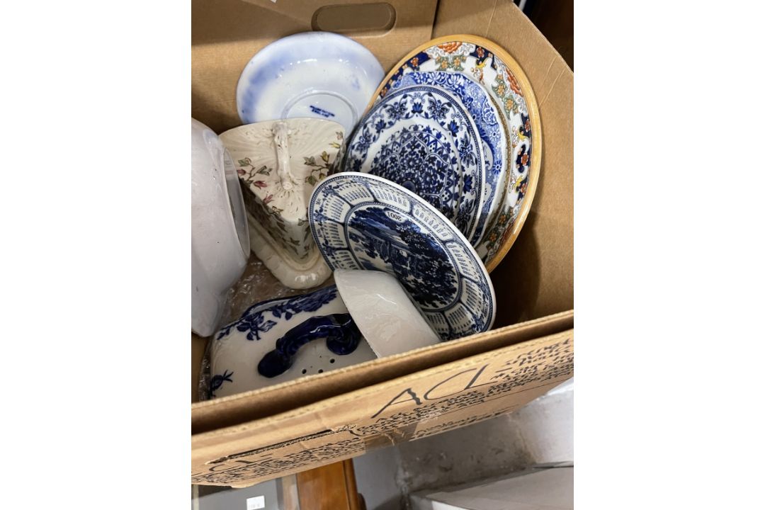 19th cent. & Later Ceramics: Blue and white comfort dogs, two cheese dishes, miscellaneous plates - Image 3 of 3