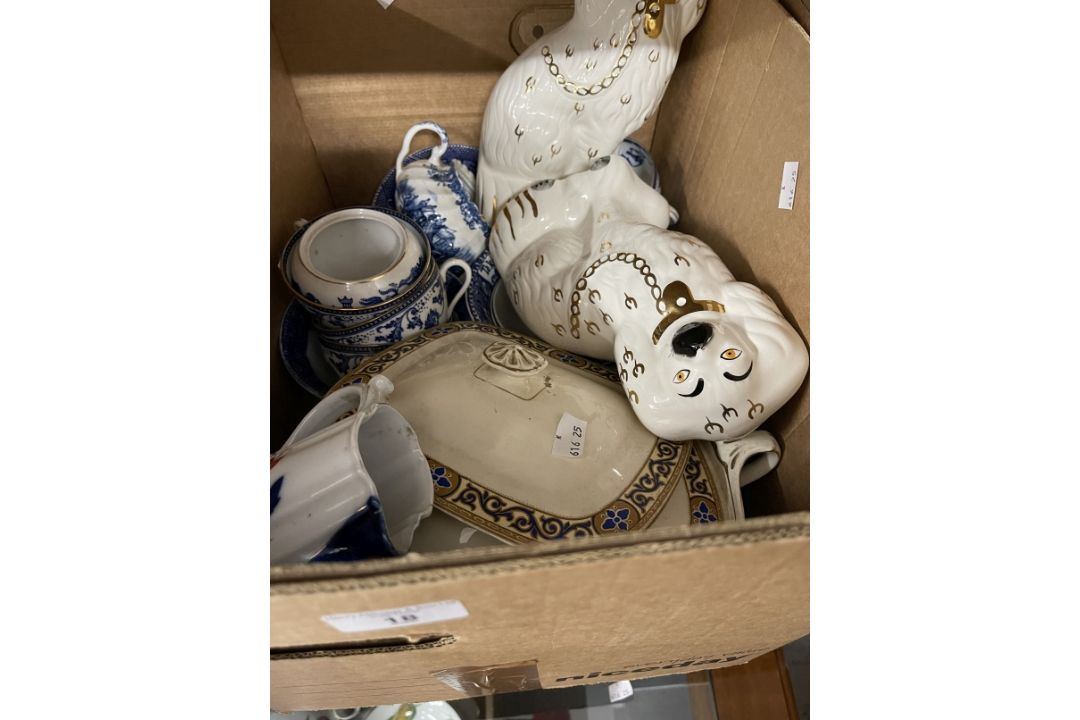 19th cent. & Later Ceramics: Blue and white comfort dogs, two cheese dishes, miscellaneous plates - Image 2 of 3