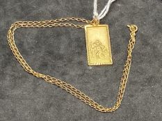 Hallmarked Gold: 9ct gold link chain, length 16ins, with a 1ins. x ½ins, rectangular St. Christopher