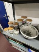 Ceramics: Portmeirion Botanical gardens pattern six lidded storage jars, one variations jar,