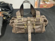 Fashion Handbags: Mulberry Mabel style hand held bag, brown leather, two zip compartments to