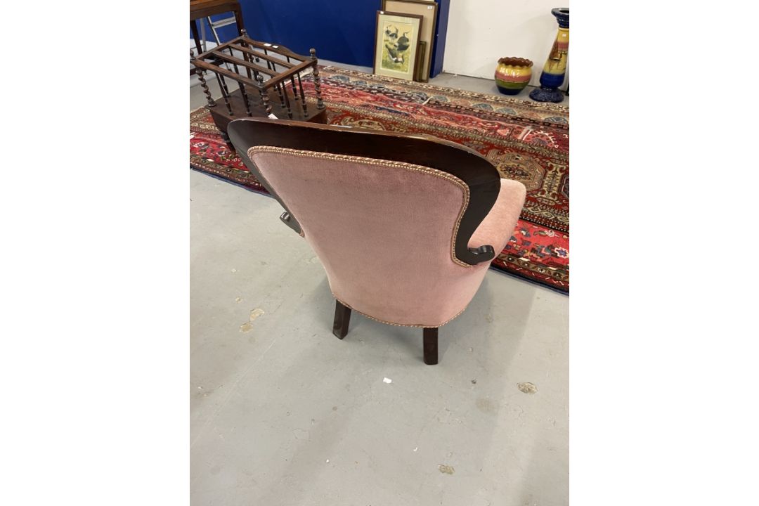 19th/20th cent. Mahogany library chair turned front supports with ceramic castors and plush velvet - Image 2 of 2