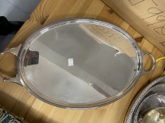 20th cent. Plate: Art style oval tray with scroll handles Goldsmith & Co. Regent Plate. 17½ins. x