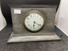 Clocks: Liberty Art Nouveau mantel clock Tudric planished pewter impressed base No. 01212 'English