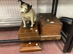 Treen boxes and travel souvenirs, a large lidded mahogany box containing a quantity of white metal