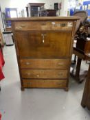 Continental Art Deco oak secretaire, single drawer above a fall front, fitted interior and three