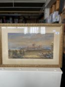 19th cent. Continental School: Watercolour, coastal study with a castle in the foreground.
