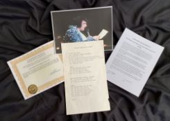Showbusiness/Rock and Roll/Music/Icons: ELVIS OWNED & USED LYRIC SHEET (1969 - 1977) FOR YOUR