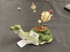 Early 20th cent. Ceramics: Novelty green hat pin holder in the form of a camel, miscellaneous hat