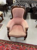 19th/20th cent. Mahogany library chair turned front supports with ceramic castors and plush velvet