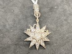 19th cent. Diamond Jewellery: Metamorphic brooch/pendant in the form of a ten pointed star, forty