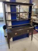 18th cent. Stained oak peg jointed dresser, open rack with later additions. Two drawer table unit on
