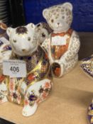 Royal Crown Derby paperweights, teddy bear with red bow, polar bear, seated bear, signed Cheryl