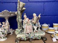 Large 20th cent. Continental porcelain group of a man serenading a lady, minor damage. 15ins.