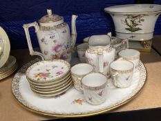 Late 19th cent. Dresden porcelain Cabaret set on tray all with hand painted floral decoration. (17