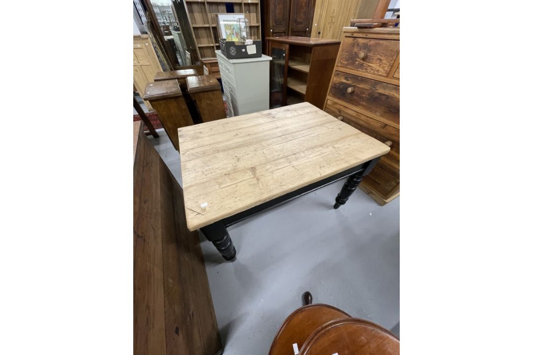 Edwardian painted oak table base with later top and small drawer. 46½ins. x 34ins. x 29ins.